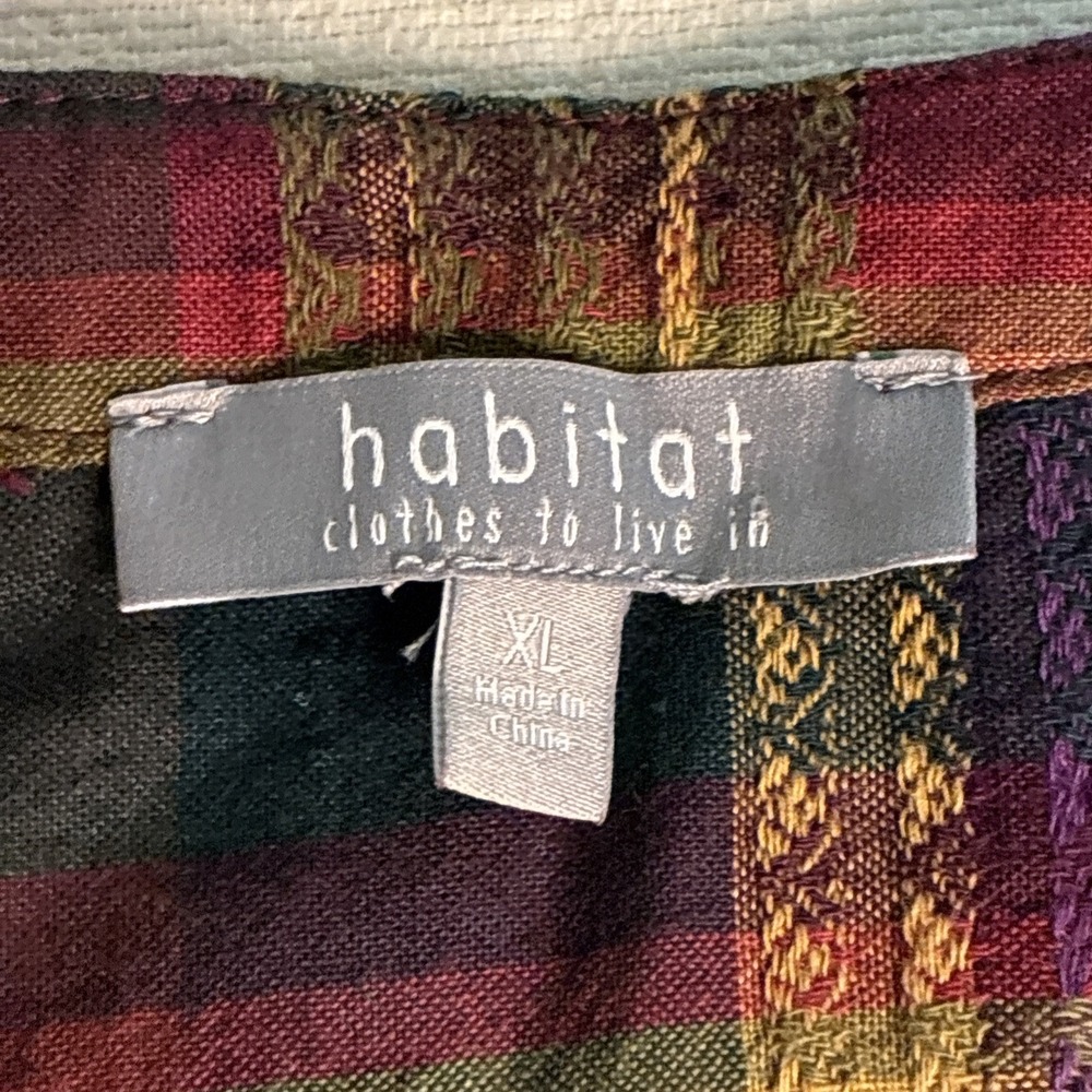 Habitat Women's Top XL Plaid Multi‎ Windowpane Shirt in Forest Cabincore Granola - Picture 2 of 11